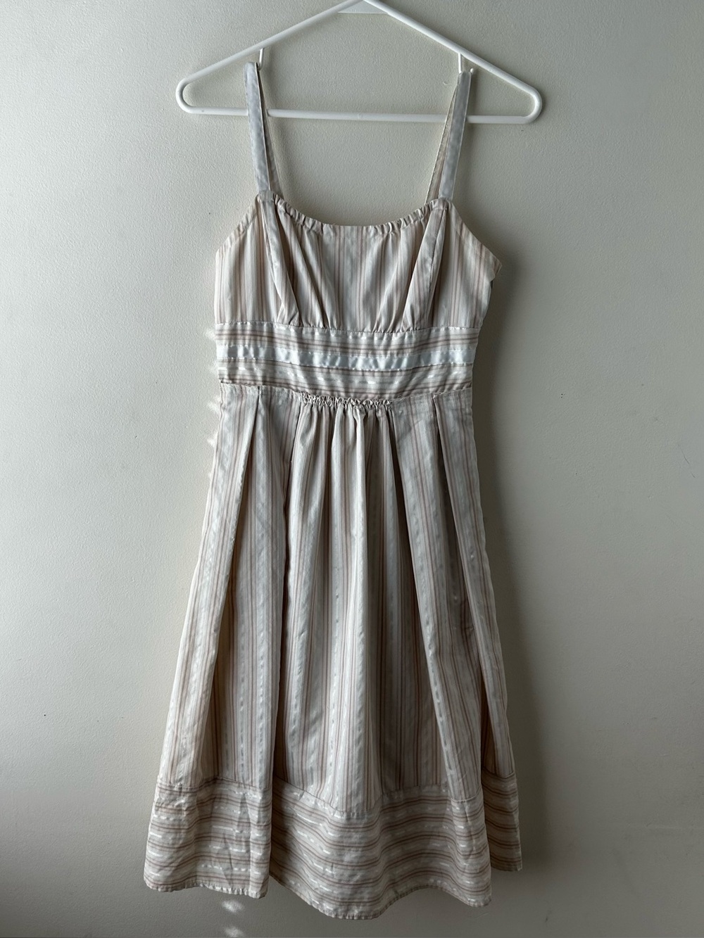 Y2K Vintage Rampage Midi Dress Stripe Ribbon Accent Tan White Small